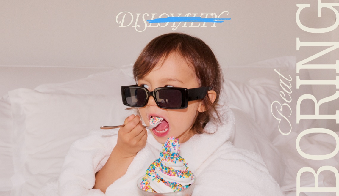 Promotional image for Dis-loyalty membership with a child eating ice cream in a dressing gown